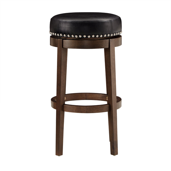Homelegance By Top-Line Emerson Brown Finish Faux Leather 29" Swivel Bar Height Stool (Set of 2) Black Rubberwood