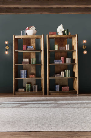 Hooker Furniture Melange Romano Oak and Glass Etagere with Led Lighting for Transitional Living Rooms 18.03L x 42.40W x 81.38H 628-50745-82