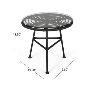 English Elm Orlando Outdoor Faux Rattan Side Table Tempered Glass Top for Deck or Porch 65038.00GRY