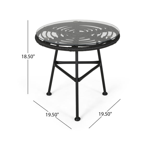 English Elm Orlando Outdoor Faux Rattan Side Table Tempered Glass Top for Deck or Porch 65038.00GRY