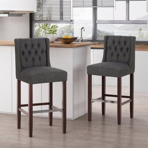 English Elm Christopher Knight Home® - Modern Metal Leg Bar Stool with High-Density Fabric Seat, 30" Counter Height, Commercial-Grade Comfort and Durability Charcoal 70678.00FCHAR