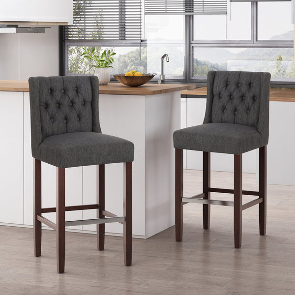 English Elm Christopher Knight Home® - Modern Metal Leg Bar Stool with High-Density Fabric Seat, 30" Counter Height, Commercial-Grade Comfort and Durability Charcoal 70678.00FCHAR