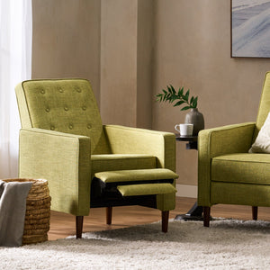 English Elm Christopher Knight Home® - Fabric Recliner Chair Mid-Century Modern Pushback Single Sofa with Tufted Cushion, Birch Legs, Cozy Comfort Green 60741.00MGRN