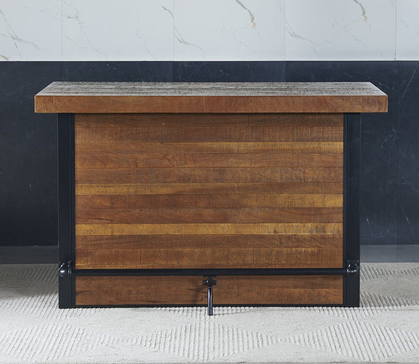 English Elm Steve Silver - Tyler 3-Piece Light Brown Bar Dining Set with Upholstered Stools, Stemware Rack & Iron Accents B081S00254