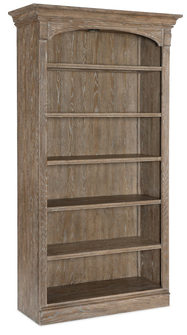 Hooker Furniture Sutter Distressed Oak Bookcase With Glass Shelf, Touch-Activated Lighting, Adjustable Shelves — Classic Appeal 5981-10445-80