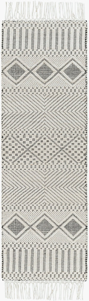 Livabliss Saint Clair Handwoven New Zealand Wool Accent Rug with Fringe Boho Global Entryway Decor Black, Cream 2'6" x 8' SIC2300-268