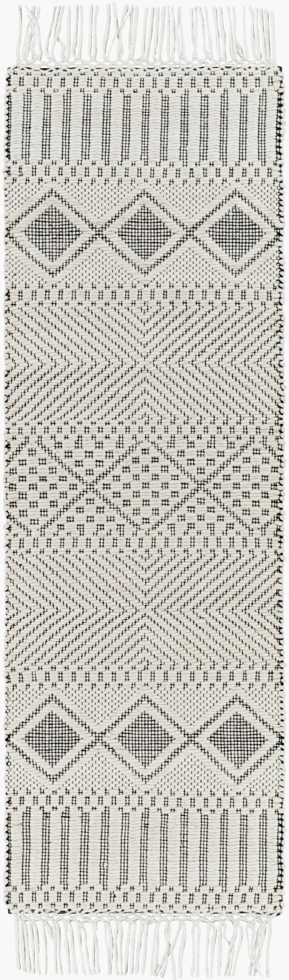 Livabliss Saint Clair Handwoven New Zealand Wool Accent Rug with Fringe Boho Global Entryway Decor Black, Cream 2'6" x 8' SIC2300-268