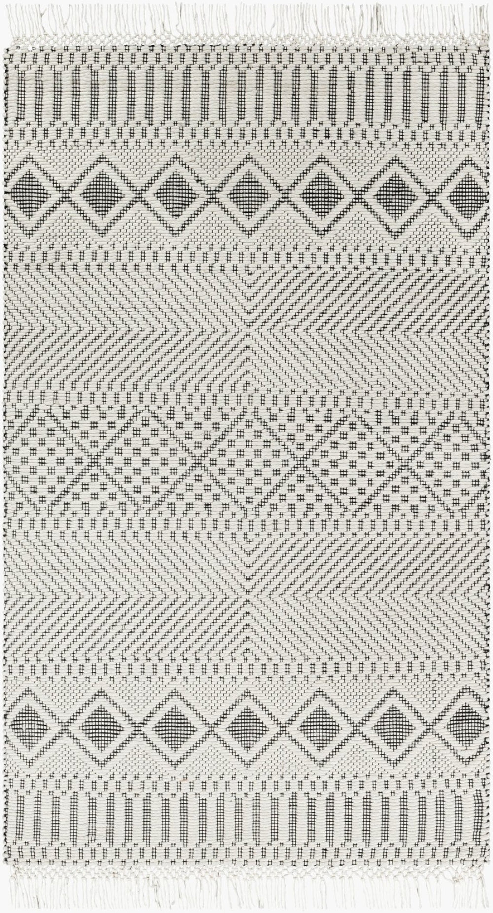 Livabliss Saint Clair Handwoven New Zealand Wool Accent Rug with Fringe Boho Global Entryway Decor Black, Cream 2'6" x 4' SIC2300-264