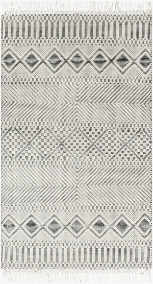 Livabliss Saint Clair Handwoven New Zealand Wool Accent Rug with Fringe Boho Global Entryway Decor Black, Cream 2'6" x 4' SIC2300-264