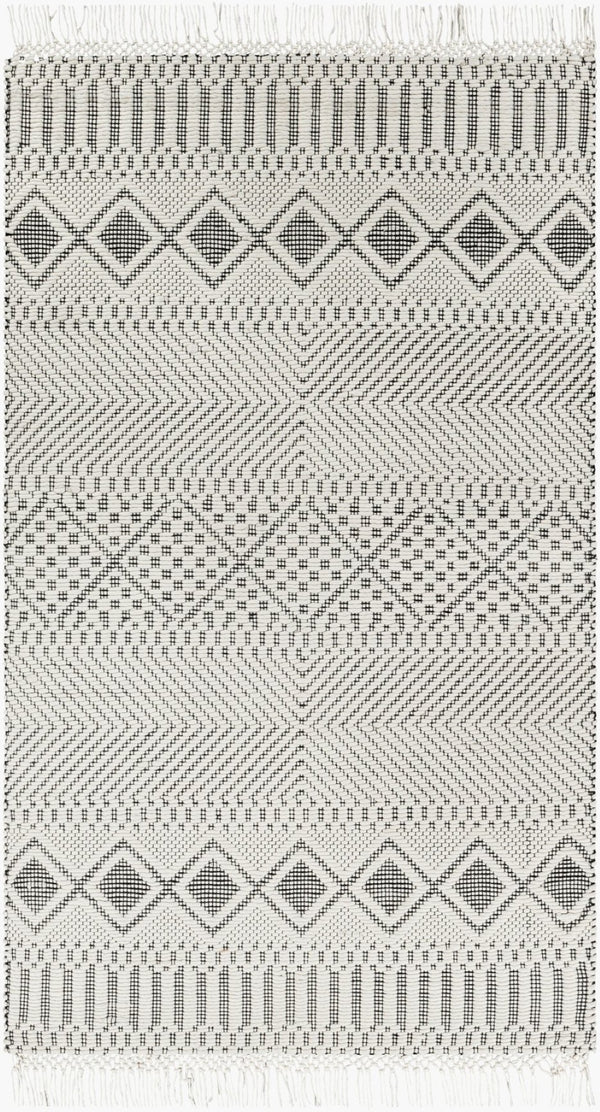 Livabliss Saint Clair Handwoven New Zealand Wool Accent Rug with Fringe Boho Global Entryway Decor Black, Cream 2'6" x 4' SIC2300-264