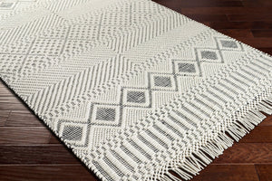 Livabliss Saint Clair Handwoven New Zealand Wool Accent Rug with Fringe Boho Global Entryway Decor Black, Cream 2'6" x 4' SIC2300-264