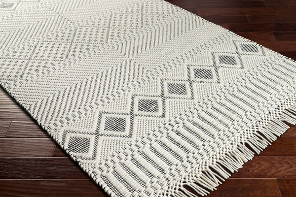 Livabliss Saint Clair Handwoven New Zealand Wool Accent Rug with Fringe Boho Global Entryway Decor Black, Cream 2'6" x 4' SIC2300-264