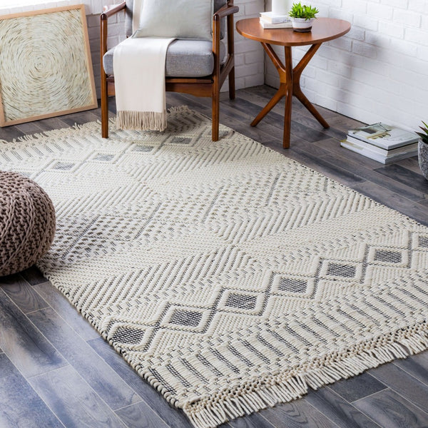 Livabliss Saint Clair Handwoven New Zealand Wool Accent Rug with Fringe Boho Global Entryway Decor Black, Cream 2'6" x 4' SIC2300-264