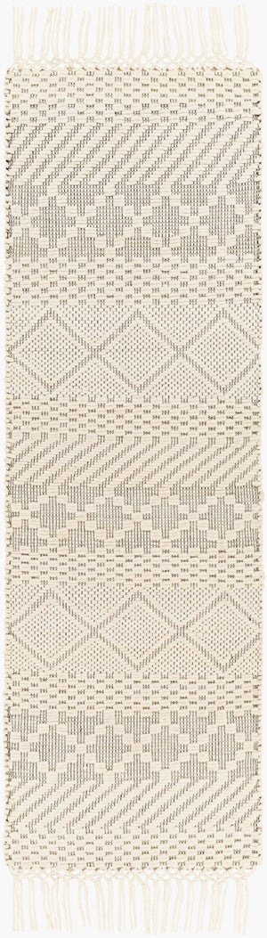 Livabliss Saint Clair Hand Woven New Zealand Wool Rug with Fringe and High Low Pile Texture Cream, Black 2'6" x 8' SIC2303-268