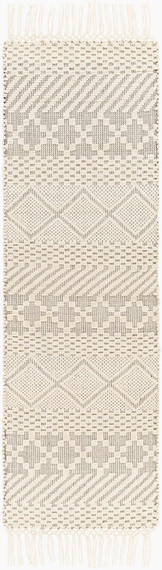 Livabliss Saint Clair Hand Woven New Zealand Wool Rug with Fringe and High Low Pile Texture Cream, Black 2'6" x 8' SIC2303-268