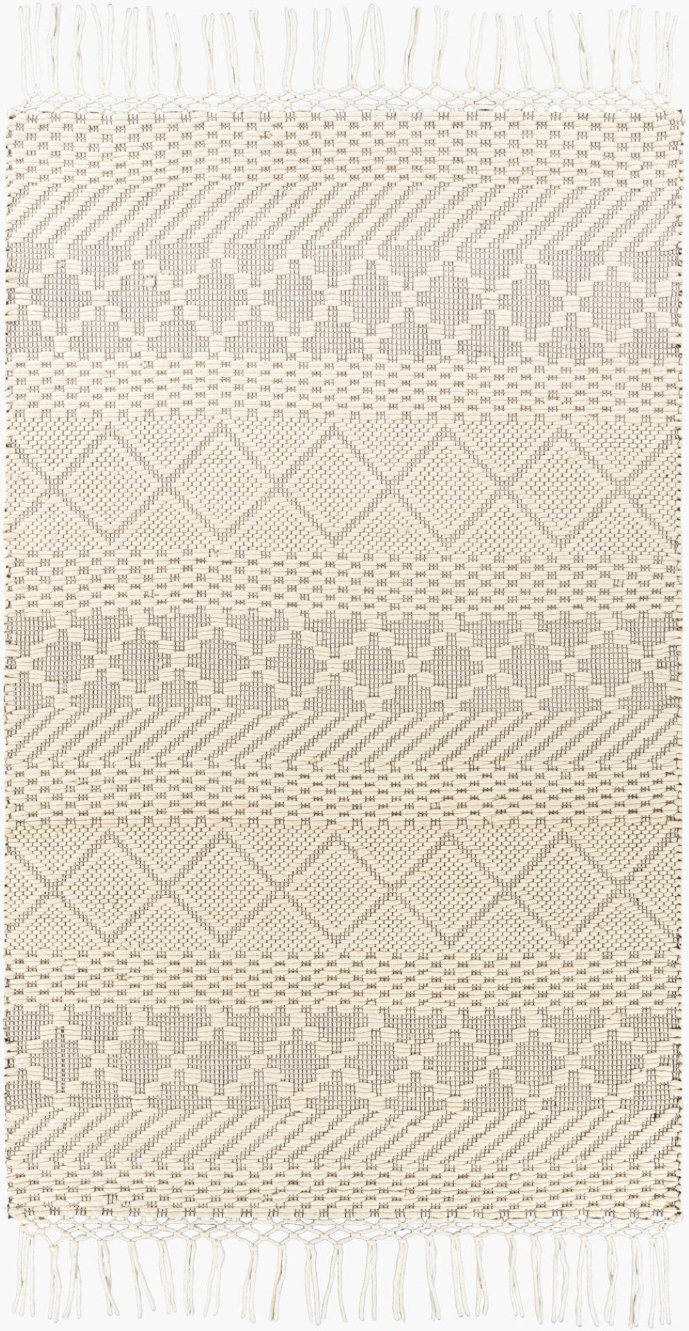 Livabliss Saint Clair Hand Woven New Zealand Wool Rug with Fringe and High Low Pile Texture Cream, Black 2'6" x 4' SIC2303-264