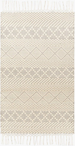 Livabliss Saint Clair Hand Woven New Zealand Wool Rug with Fringe and High Low Pile Texture Cream, Black 2'6" x 4' SIC2303-264