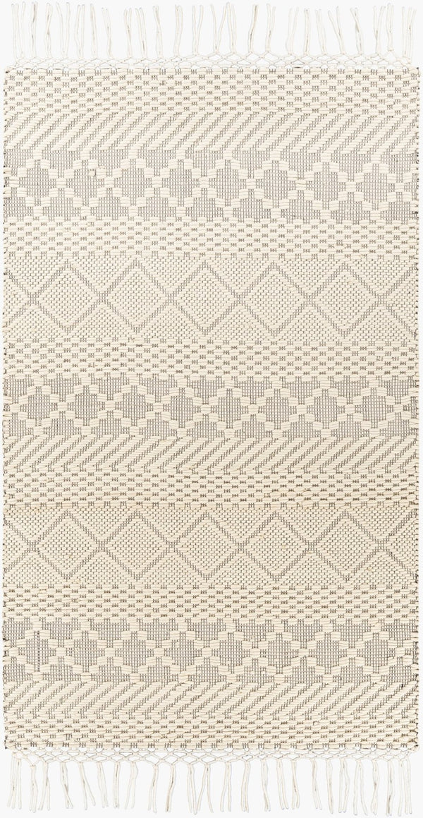 Livabliss Saint Clair Hand Woven New Zealand Wool Rug with Fringe and High Low Pile Texture Cream, Black 2'6" x 4' SIC2303-264