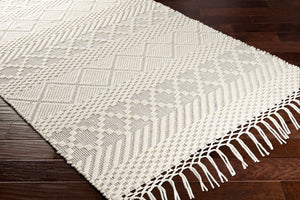 Livabliss Saint Clair Hand Woven New Zealand Wool Rug with Fringe and High Low Pile Texture Cream, Black 2'6" x 4' SIC2303-264