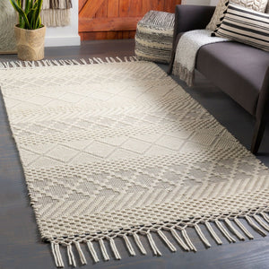 Livabliss Saint Clair Hand Woven New Zealand Wool Rug with Fringe and High Low Pile Texture Cream, Black 2'6" x 4' SIC2303-264