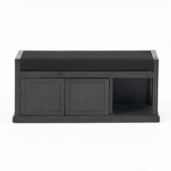 English Elm Christopher Knight Home® - Storage Bench Acacia Wood with Water-Resistant Padded Seat, Rustic X-Frame Shoe Organizer with 2 Doors and Shelves 66470.00DGRYBLK