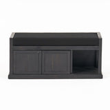 Christopher Knight Home® - Noble House - Cantebella Modern Acacia Wood Storage Bench with Cushion, Sandblast Dark Gray and Black