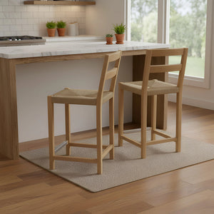 Sierra Handwoven Rope Seat Counter Stools Set of 2 Solid Wood Coastal Kitchen