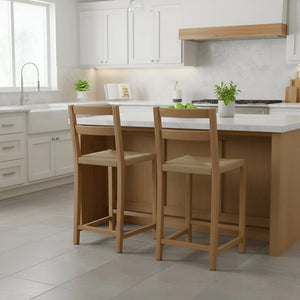 Sierra Handwoven Rope Seat Counter Stools Set of 2 Solid Wood Coastal Kitchen