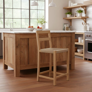 Sierra Handwoven Rope Seat Counter Stools Set of 2 Solid Wood Coastal Kitchen