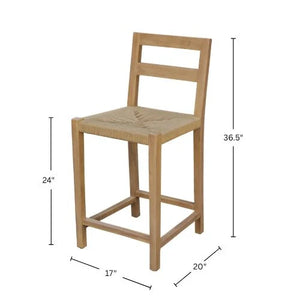 Sierra Handwoven Rope Seat Counter Stools Set of 2 Solid Wood Coastal Kitchen