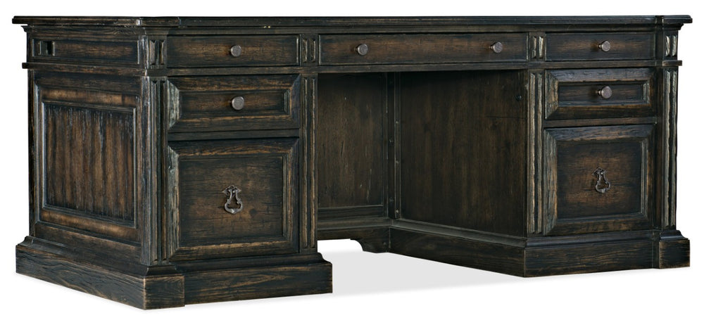 Hooker Furniture La Grange San Felipe Executive Desk With Antique Varnish, 7 Drawers, Removable Tray, Rustic Charm 6960-10563-89