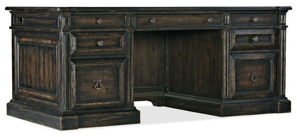 Hooker Furniture La Grange San Felipe Executive Desk With Antique Varnish, 7 Drawers, Removable Tray, Rustic Charm 6960-10563-89