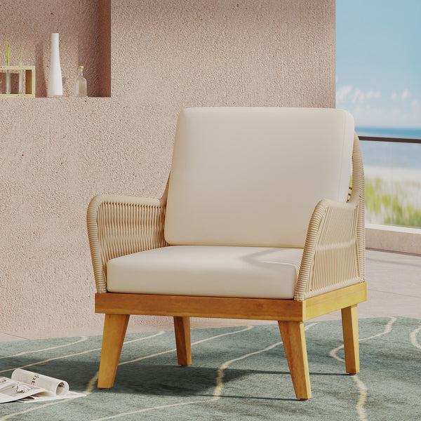 English Elm Christopher Knight Home® - ANNISA Teak Club Chair with Intricate Rope Weave, Weather-Resistant Acacia Wood Accent Seating, 28"W 72374.00LBGE