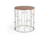 Modrest Silvia Modern Walnut & Stainless Steel End Table