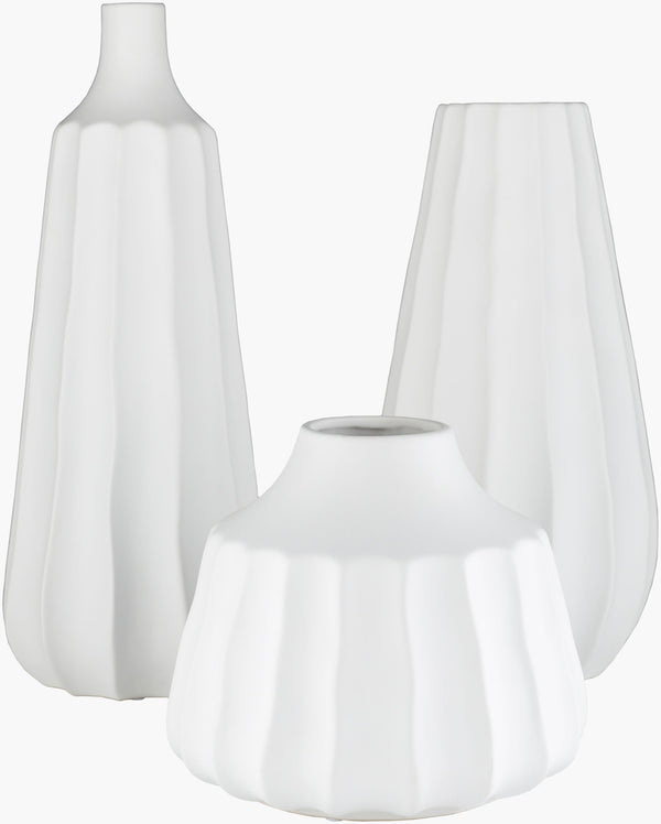 Surya Santino Decorative Ceramic Vase Set - Modern Outdoor Accent For Garden & Patio, Easy Care & Durable White Ceramic Sio002-set