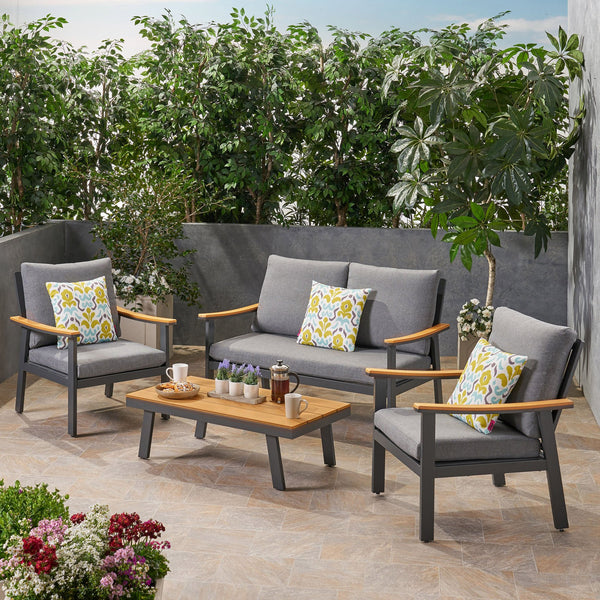 English Elm Sinclair Outdoor 4 Piece Chat Set Aluminum Frame with Olefin Cushions Patio Seating 62850.00GGRY