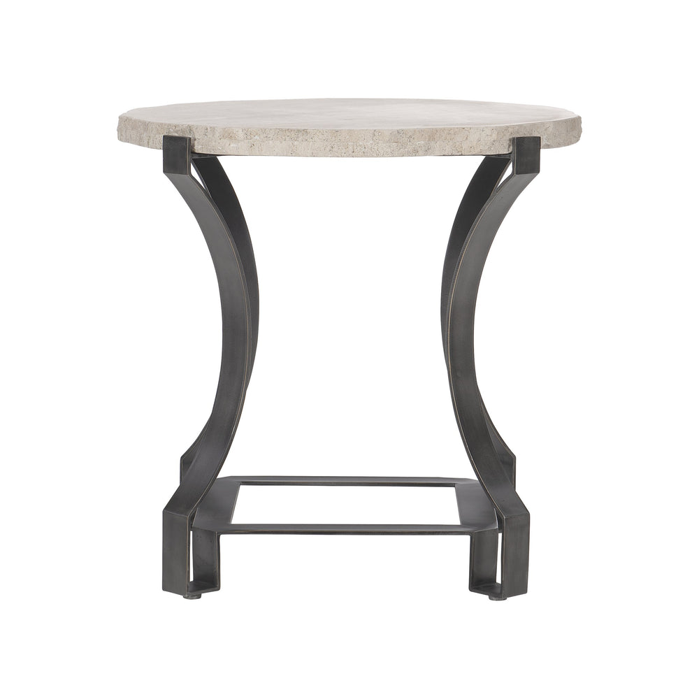 Bernhardt Bernhardt Travertine Sayers Side Table With Chiseled Edge Top And Oil-Rubbed Bronze Geometric Base 414123