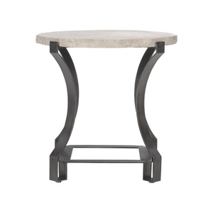Bernhardt Bernhardt Travertine Sayers Side Table With Chiseled Edge Top And Oil-Rubbed Bronze Geometric Base 414123