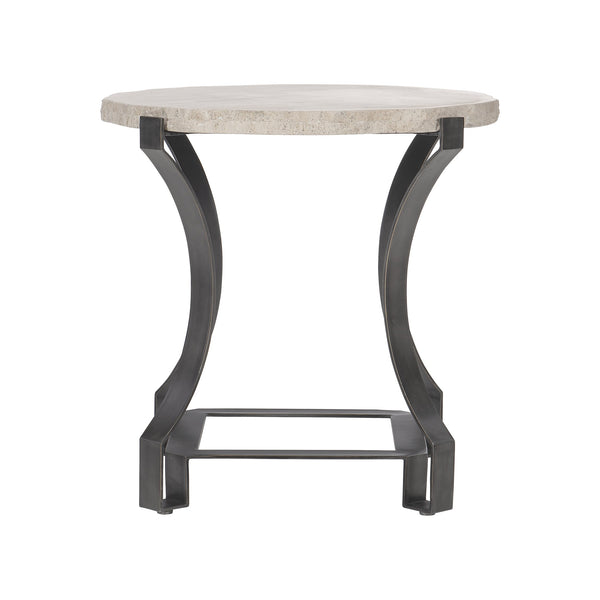 Bernhardt Bernhardt Travertine Sayers Side Table With Chiseled Edge Top And Oil-Rubbed Bronze Geometric Base 414123