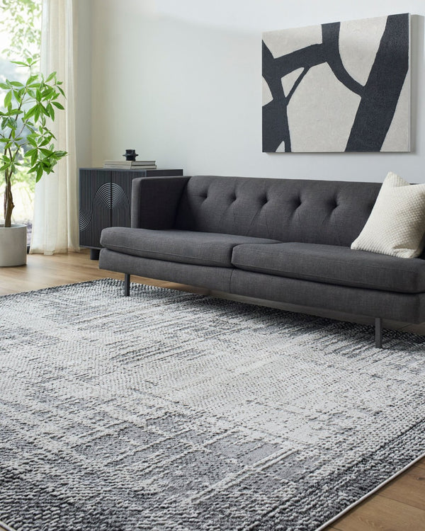 Livabliss Siyah Geometric Machine Woven Area Rug Mid-century Modern Polypropylene Living Room Gray, Black 7'10" x 10' SIY2306-71010