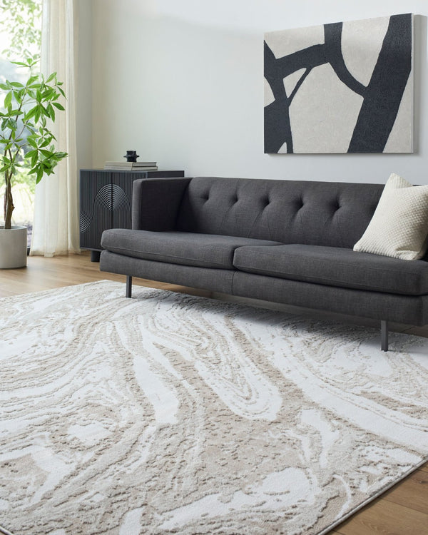 Livabliss Siyah Machine Woven Geometric Area Rug Mid-century Modern Style for High Traffic Rooms Oatmeal, White 5'3" x 7' SIY2310-537