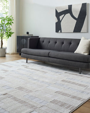 Livabliss Siyah Machine Woven Geometric Area Rug Mid-century Modern Polypropylene Living Room Floor White, Gray 7'10" x 10' SIY2318-71010