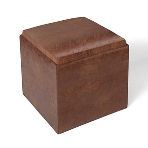 English Elm Rockwood Cube Storage Ottoman With Tray - Stylish Distressed Brown Faux Leather For Modern Spaces B136P159099-GIGA