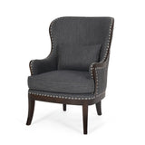 Christopher Knight Home® - Noble House - Mantua Contemporary Fabric Upholstered Accent Chair with Nailhead Trim, Charcoal and Dark Brown