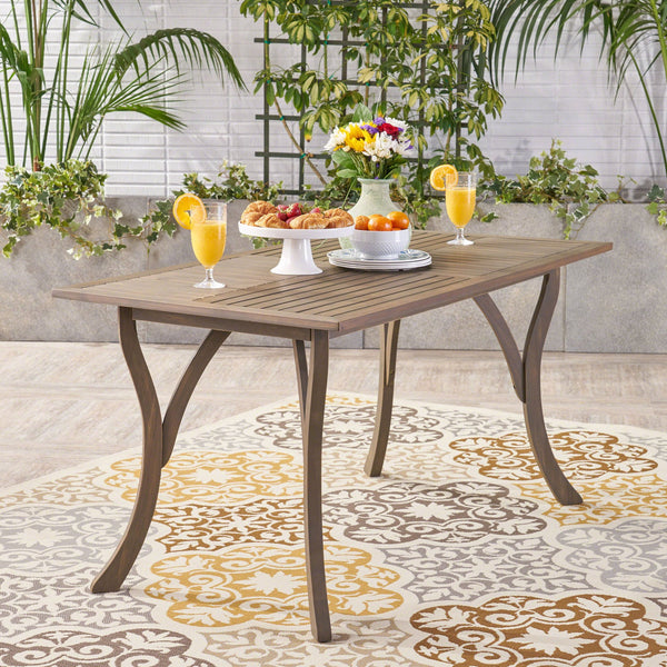 English Elm Ectangular Solid Acacia Outdoor Dining Table Slatted Top Seats Six Patio Gatherings 57488.00GRY
