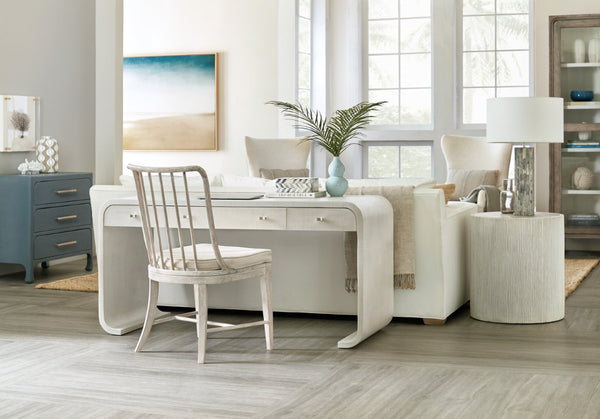 Hooker Furniture Serenity Spindle Side Chair In Surf Whitewashed Oak — Coastal Cottage Dining Chair With Oyster Performance Cushion 6350-75610-80