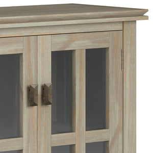 English Elm Artisan Low Storage Cabinet - Distressed Grey Wood, Glass Doors, Adjustable Shelves For Versatile Elegance B136P158394