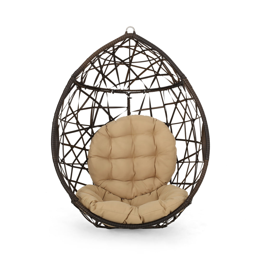 English Elm Marlin Wicker Hanging Egg Chair Teardrop Cocoon Seat for Patio or Sunroom 54672.00BSK