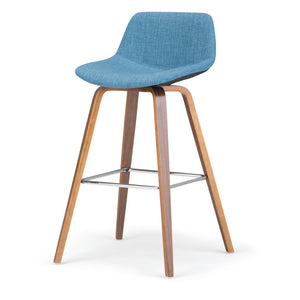 English Elm Randolph Mid-Century Modern Bentwood Bar Height Stools - Set Of 2 In Stylish Blue Linen Upholstery B136P159457-GIGA
