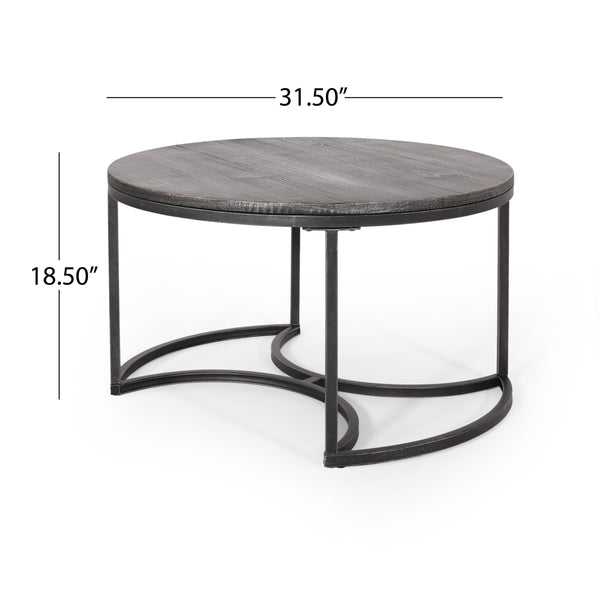 English Elm Christopher Knight Home® - COFFEE Modern Industrial Nesting Table Set — Wire‑Brushed Firwood Tops with Sturdy Iron Frame Durable Style Black+Silver 67141.00